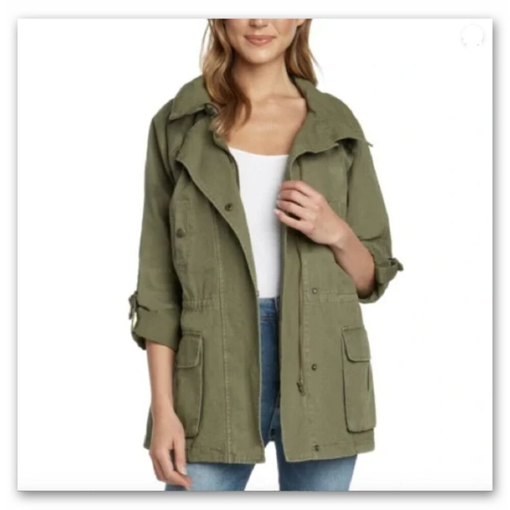matty m army style cargo jacket long pockets zipper front cargo army style green